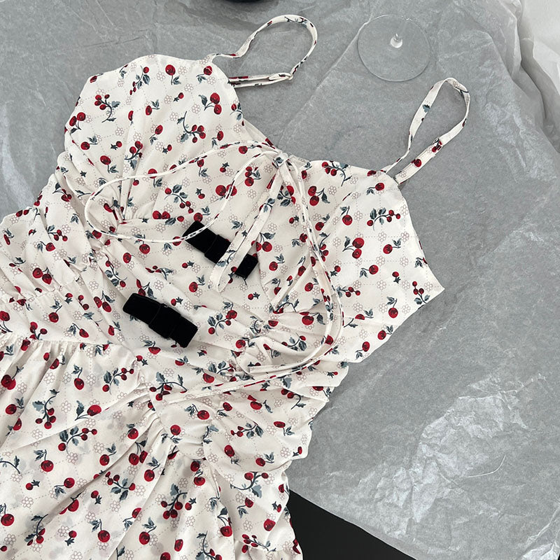 BXOXO - summer inspo Retro Floral Dresses Women Summer New Korean Style Fashion Casual Suspender Dress Sexy Sweet Princess Party Mini Dress