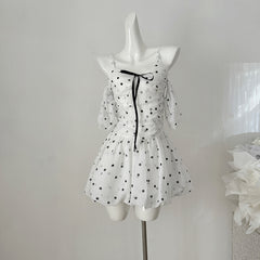 BXOXO - summer inspo 2025 Summer New Polka Dot Design Dress Women Chic Puff Sleeve Dresses Korean Fashion Midi Dress Seaside Holiday Style
