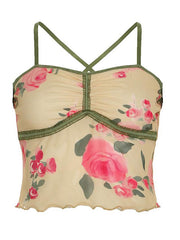 BXOXO - Floral Print Mesh Ruffle Trim Cami Top