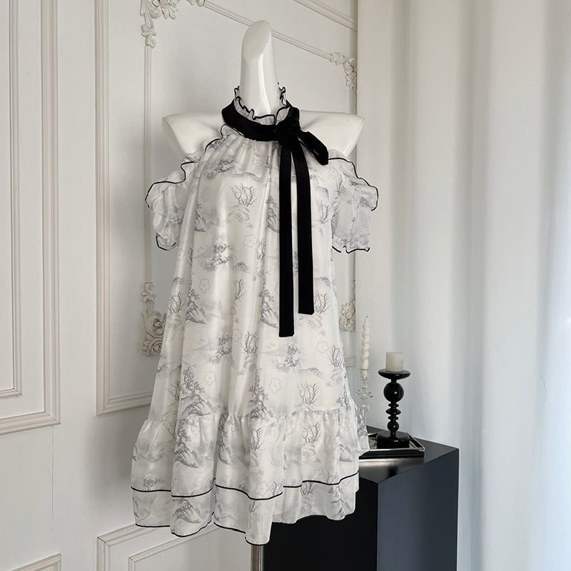 BXOXO - summer inspo Summer Fashion Women's Halter Neck Dress Vintage Sleeveless Tie Front Loose Woman Midi Dress New Chinese Style Dress