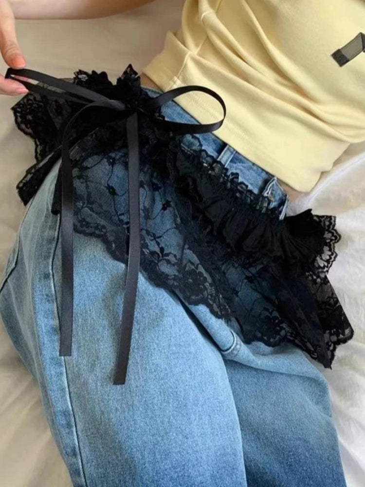 BXOXO Korean Style Lace Mini Skirts Women Y2k Elegant Sweet Lolita Short Skirts Cute Streetwear Black Ruffle Skirt High Waist
