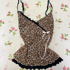 Bxoxo Hip-Hop Rock Y2K Leopard Lace vintage  Women's Sleeveless Camisole Harajuku Hot Girl Streetwear Fashion Punk Gothic Sexy Top emo