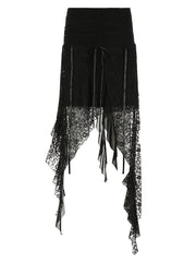 BXOXO - summer inspo Black Solid Goth Lace Midi Skirts Womens Asymmetrical Hem Chic Fashion Vacation Boho Outfits