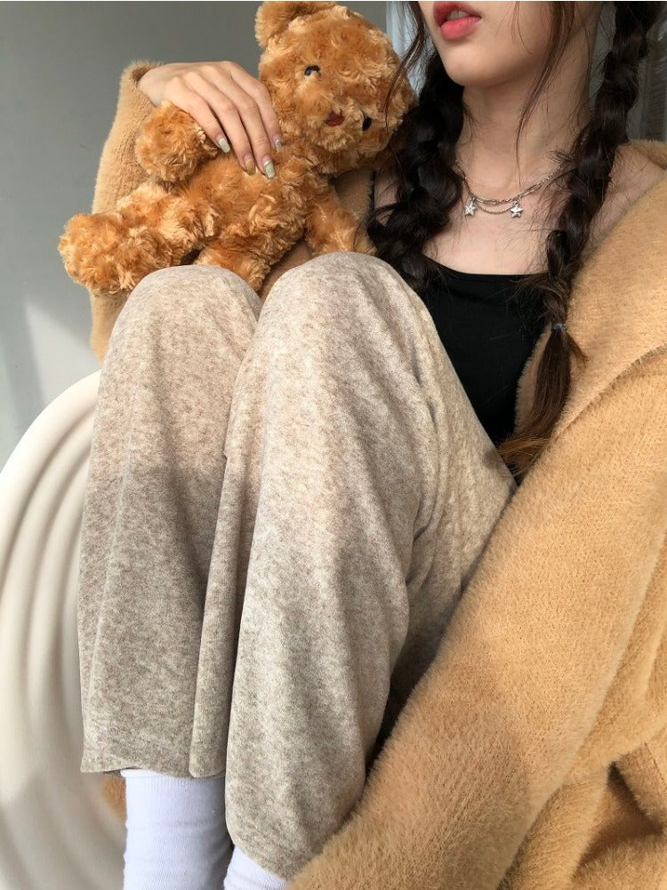 BXOXO Casual Korean Style Women Pants Baggy Elegant Pink High Waist Pleated Trousers Harajuku Cute Autumn Wide Home Pants Warm