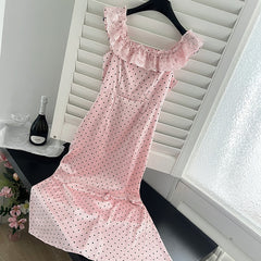 BXOXO - summer inspo Fashion Polka Dot Camisole Dress Women Summer 2025 New Slimming Long Elegant Style Dresses Goddess Gentle Vestido