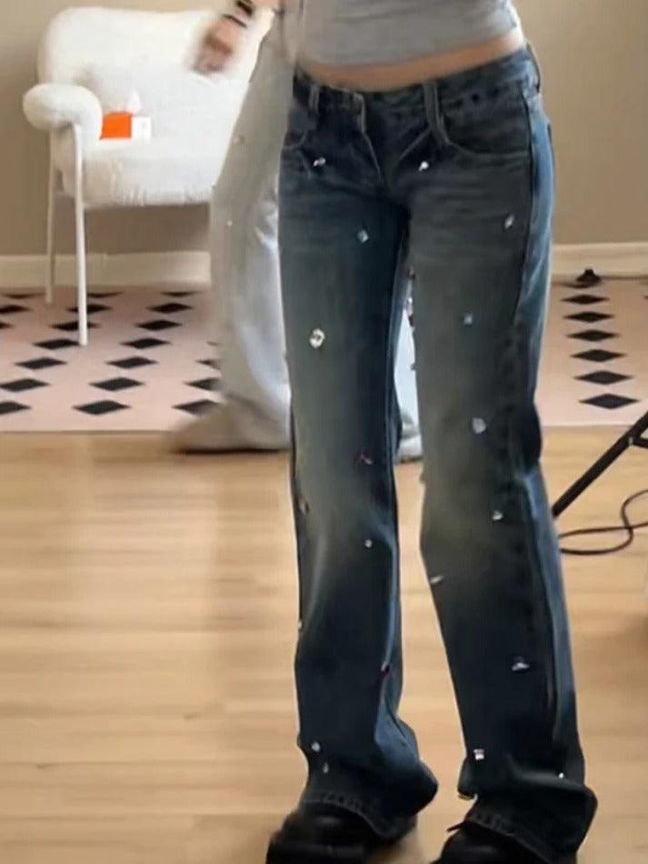 Y2K Rhinestone Low Rise Boyfriend Jeans
