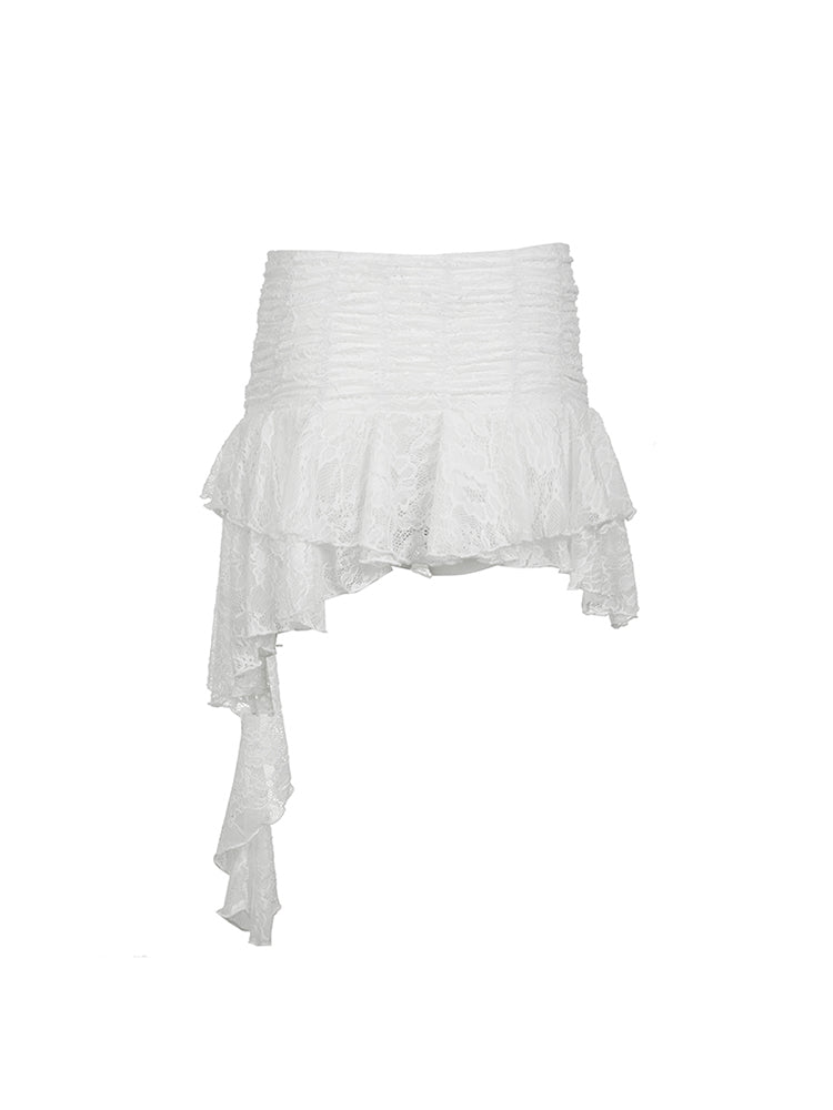 BXOXO - summer inspo Asymmetrical Hem Lining Boho Vacation Lace Skirt Women