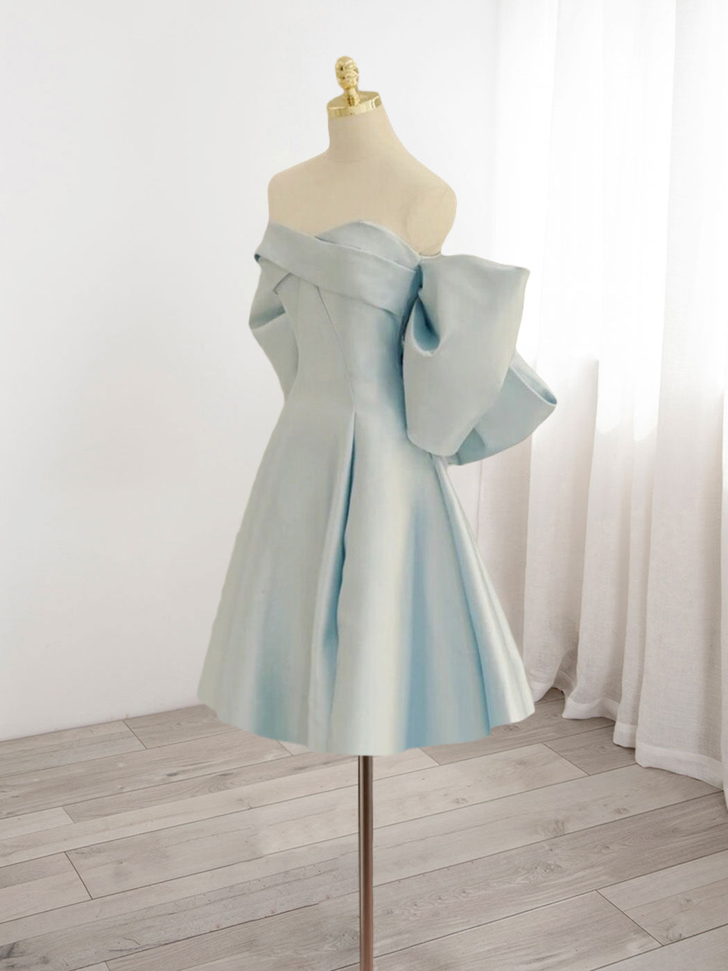BXOXO Blue Sweetheart Neck Satin Short Prom Dress, Blue Homecoming Dress