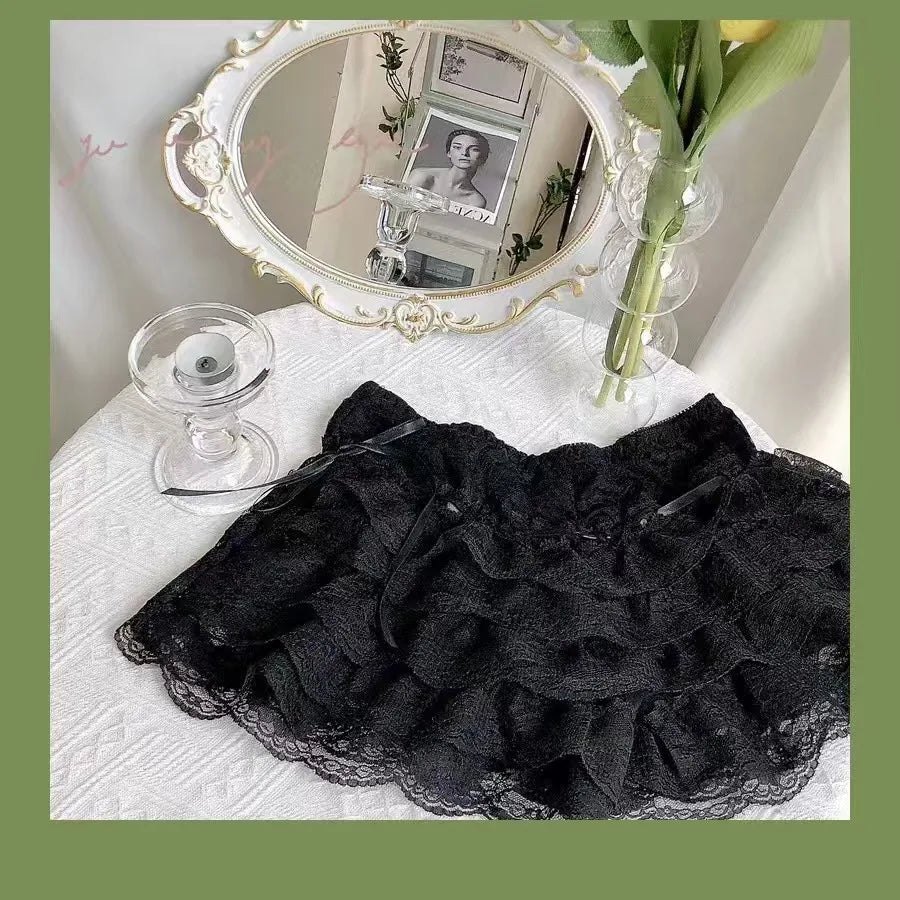 BXOXO Y2k Lace Sweet Girl Korea Summer Skirts Women Clothes White MIni Skirt High waist Loose Grunge Kawaii Cute A-line Fluffy Skirt