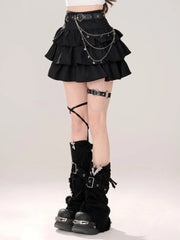 BXOXO Black Gothic Mini Skirts Women Punk Y2k Grunge Short Skirt Korean Harajuku Kawaii 2000s A-line Cake Skirts Aesthetic