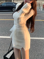 BXOXO party look inspos Autumn Sweater Knitted Suits Female Elegant 2 Piece Skirt Sets Korean Fashion Even Party Y2k Mini Dress Office Lady Short Skirts