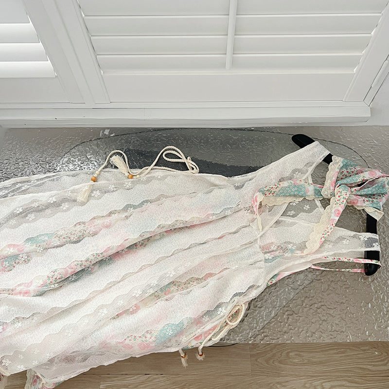 BXOXO - summer inspo Summer Sleeveless Floral Print Sling Party Dress Women Splicing Design Elegant High Waist Suspenders Long Dress Holiday Style