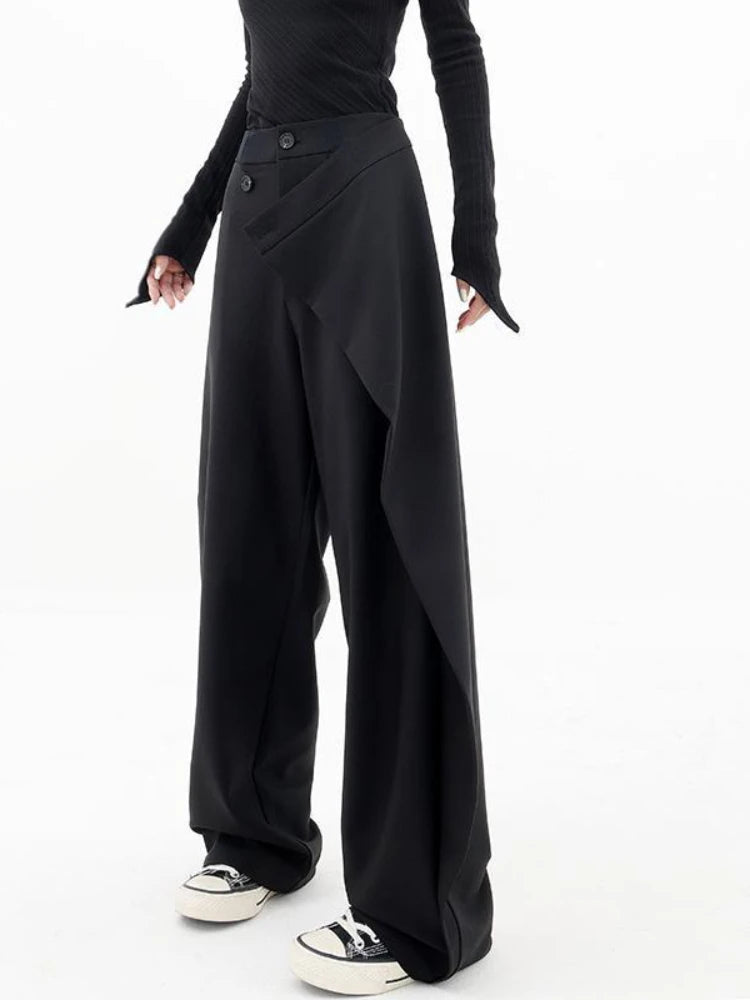 BXOXO Women Wide Suit Pants High Waist Gothic Japanese Style Baggy Black Trousers Irregular Straight Pants Casual Streetwear