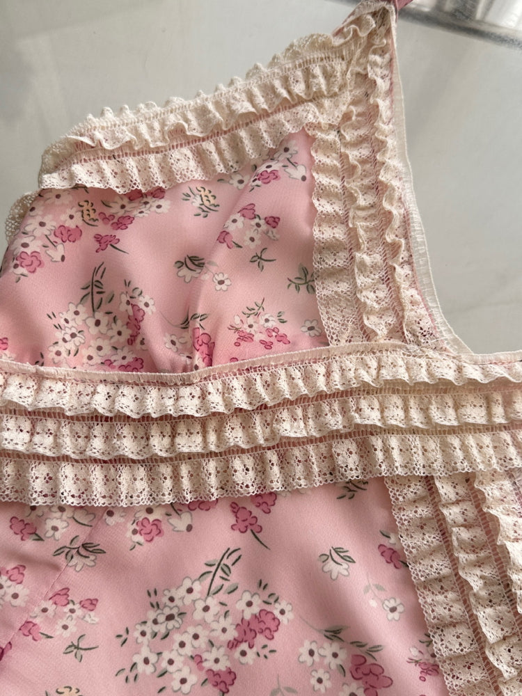 BXOXO Spring Gentle Elegant Slim Evening Dress Women V-Neck Lace Splicing Print Slip Long Dress Female Casual Chic Streetwear Clothing