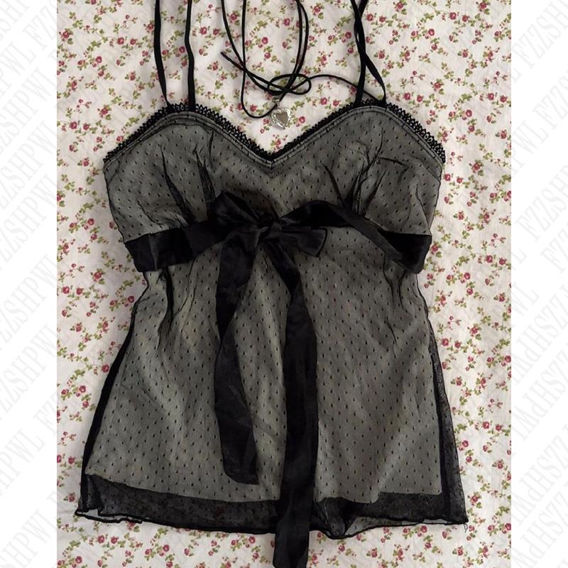 Bxoxo Punk Hip Hop Rock vintage Women's Sleeveless Camisole Gothic Emo Girl Harajuku Y2K Fashion Lace Streetwear Bow Summer Tank Tops