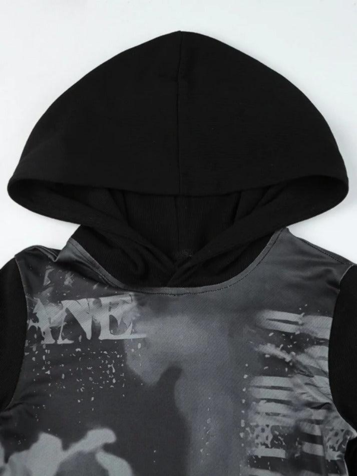 Tie Dye Print Splice Hooded Long Sleeve Tee