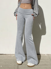 BXOXO - summer inspo Sweetown Gray Slim Low Waist Casual Sweatpants For Women Black Solid Simple Basic Flared Pants Sports Jogging Trousers