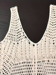 BXOXO 1pc Chic Hollow Knit V-Neck Vest Top - Summer Sleeveless Polyester Pullover with Slight Stretch, Casual Weekend Solid Color Crochet Style Tank