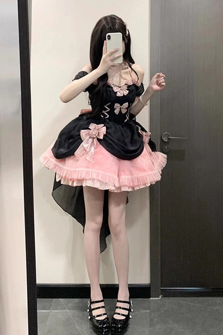 BXOXO - Black/Pink Multi-layer Hanayome Bowknot Fishbone Elegant Princess Sweet Lolita Jsk Dress