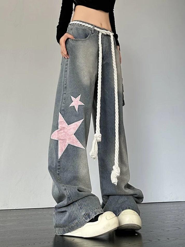 Vintage Star Patch Print Boyfriend Jeans