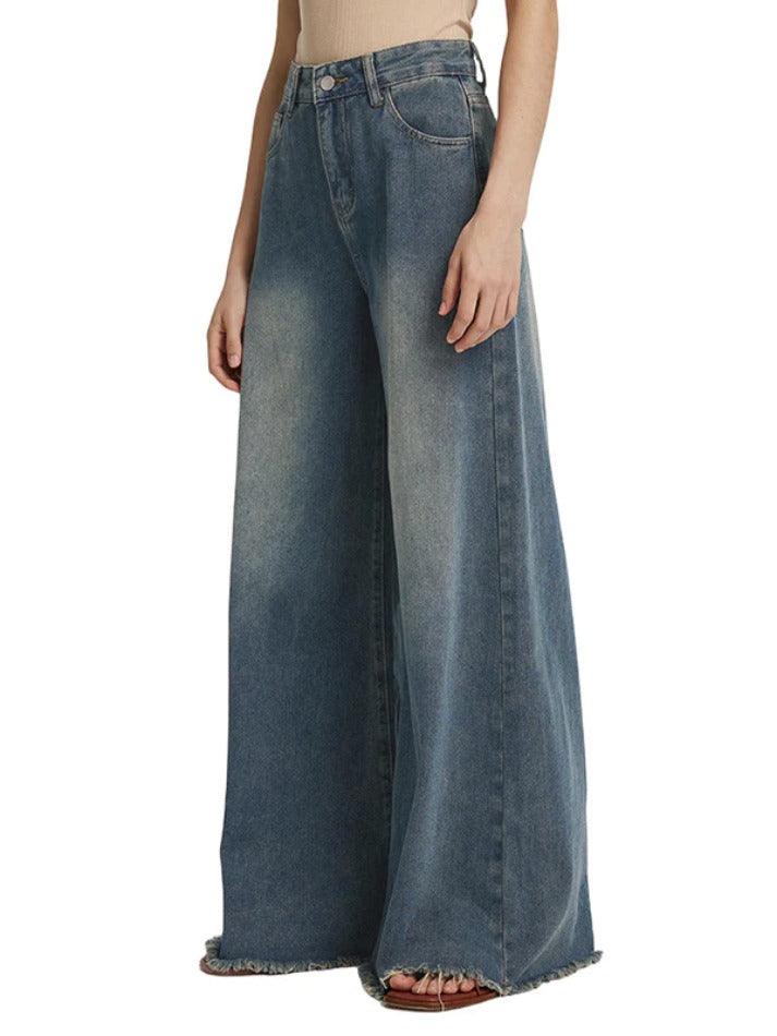 Vintage Frayed Wide Leg Boyfriend Jeans