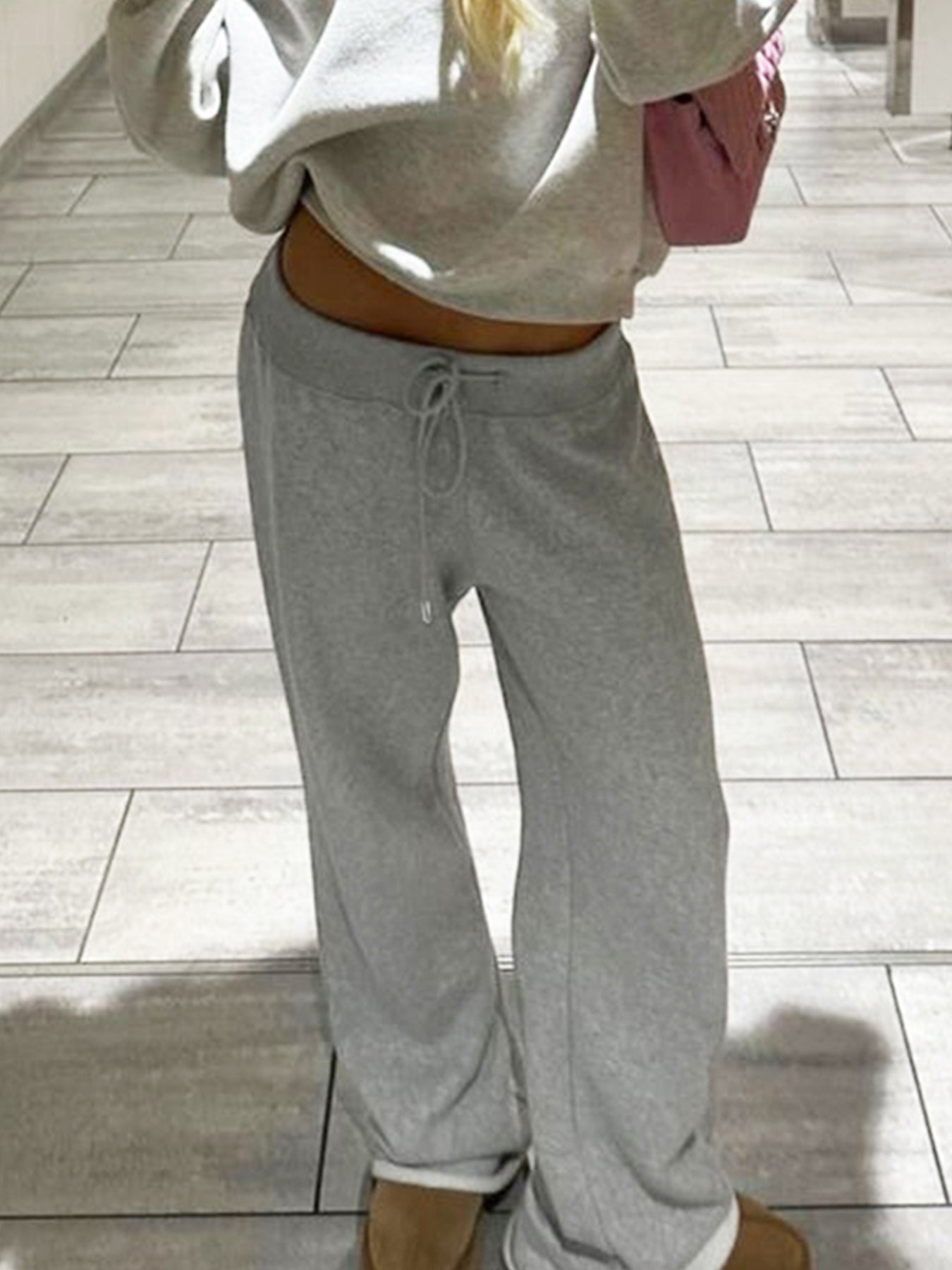 BXOXO - summer inspo Pockets Drawstring High Waist Casual Loose Sweatpants For Women Gray Solid Basic Simple Straight Leg Pants Jogging Trousers