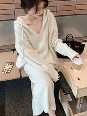 BXOXO party look inspos 2 Piece Women Knitted Sweater Suits Winter Fashion Korean Blouses Tops and Skirt Set Casual Elegant Female Hoodies Outfits 2025