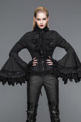 BXOXO Black Vintage Ruffled With Trumpet Sleeves Women's Punk Blouses