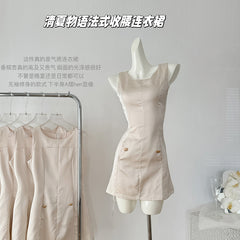 BXOXO - summer inspo Korean Style Elegant Vest Dresses Simple Sleeveless Dress Office Ladies Temperament Mini Dress Women's Clothing Summer New