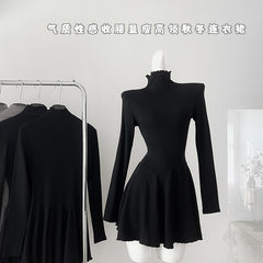 BXOXO - summer inspo Half Turtleneck Long Sleeve Solid Color Dress Korean Chic Elegant Dress Women Fashionable Slim Fit Dress Vestido