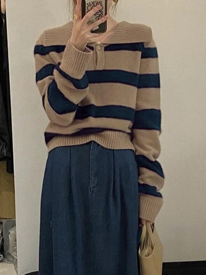Vintage Stripe Sailor Collar Sweater
