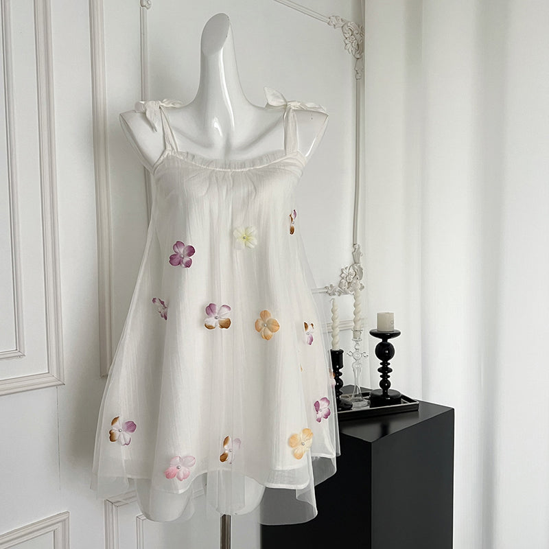 BXOXO - summer inspo Women's Summer New Suspender Dress Temperament Flower Fairy Mesh Fluffy First Love Tea Break Beach Dress