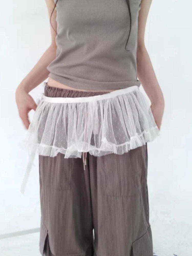 BXOXO Fairycore Lace Mini Skirt Women Korean Style Sweet Coquette Ruffle Skirs Cute Streetwear Aesthetics Short Skirt Fashion