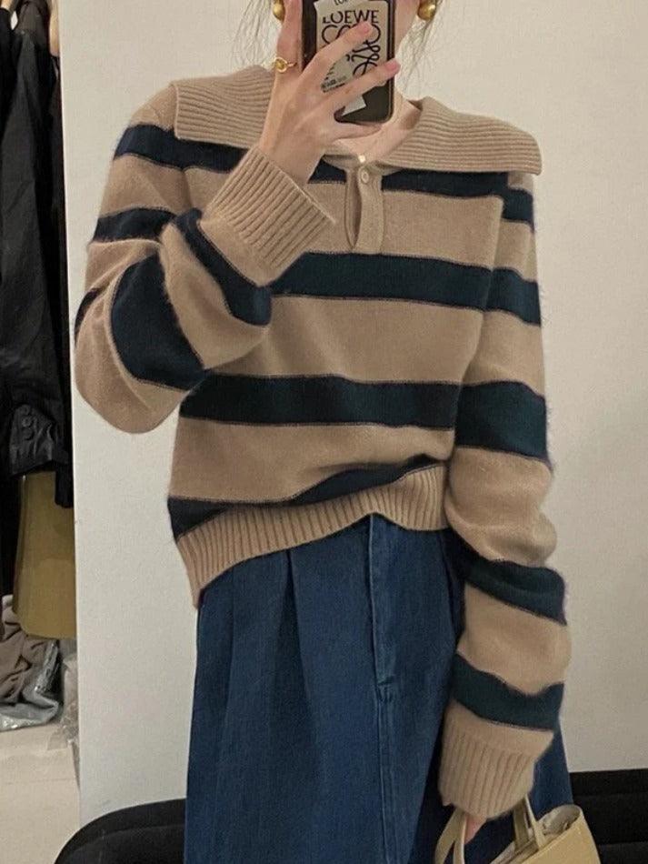 Vintage Stripe Sailor Collar Sweater