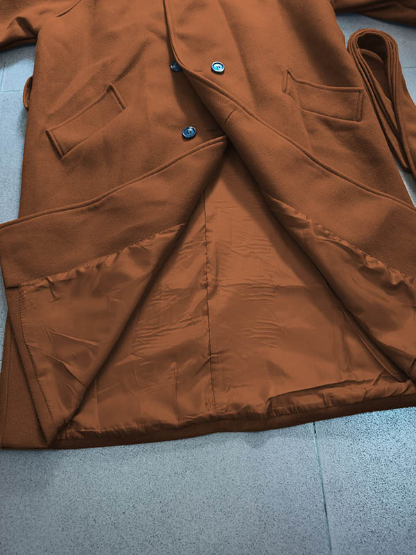 BXOXO Urban Loose Solid Color Belted Woolen Coat