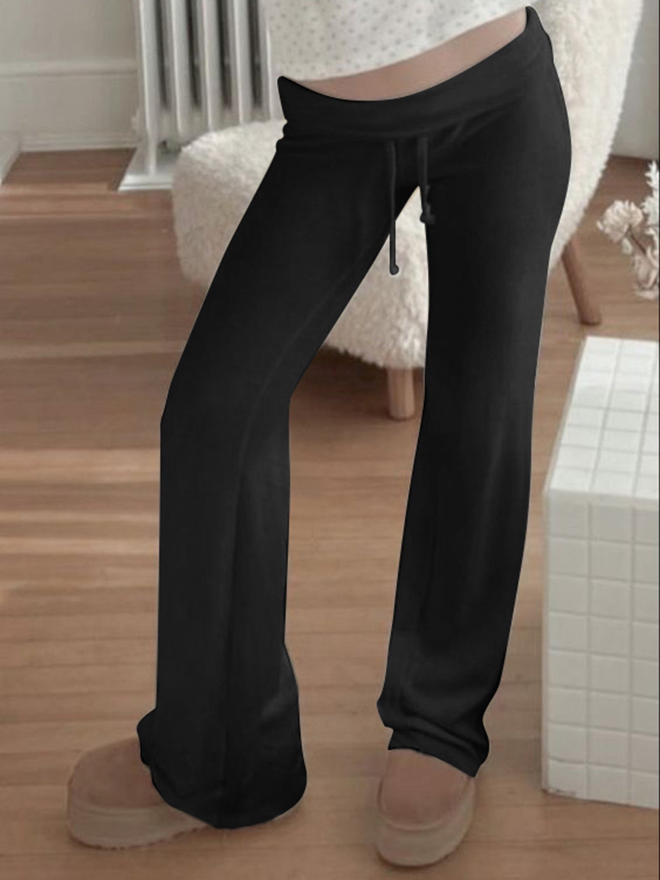 BXOXO - summer inspo Solid Drawstring Low Waist Straight Pants Women Basic Casual Jogger Sweatpants