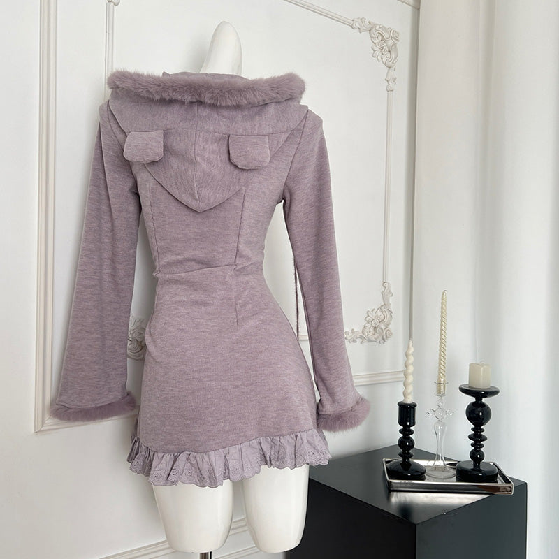 BXOXO - summer inspo Hooded Dress For Women 2025 Autumn New Korean Style Fashion Long Sleeve Slim Fit Dress Temperament Casual Dresses