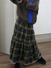 BXOXO Vintage Plaid Skirt Women Y2k Harajuku Japanese Preppy Style Long Checked Streetwear Retro Ruffle Skirts Aesthetics