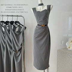 BXOXO - summer inspo Women Sleeveless Slit Midi Dress Fashion Commuting Temperament Dress 2025 Summer New High Waisted Dress