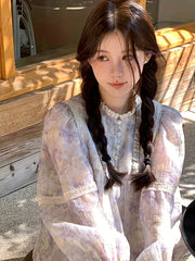 BXOXO [Feminine Spring French Retro Dress] Spring And Autumn Stitching French Retro Purple Dress Feminine Doll Skirt Gentle First Love Princess Skirt Tide