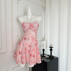 BXOXO - summer inspo 2025 Summer Floral Print Halter Dress Women Sexy Vintage Sleeveless Mini Dress Holiday Party Chic Dresses