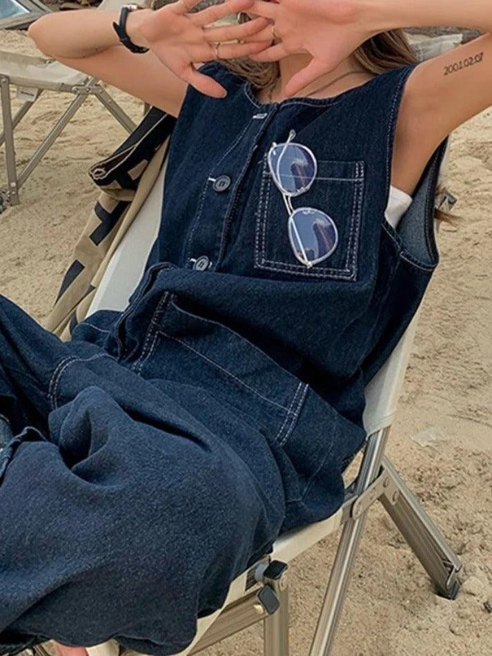 Trendy Loose Denim Jumpsuit