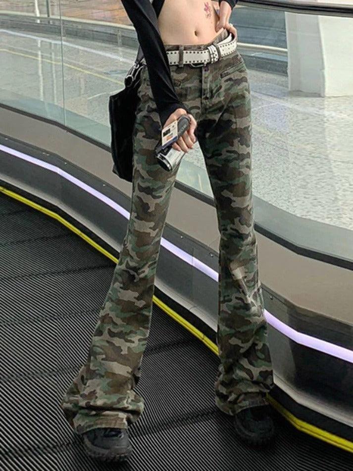 Vintage Camo Print Flare Jeans