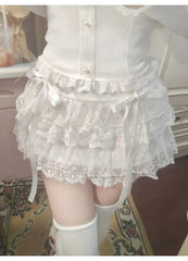 BXOXO Y2k Lace Sweet Girl Korea Summer Skirts Women Clothes White MIni Skirt High waist Loose Grunge Kawaii Cute A-line Fluffy Skirt