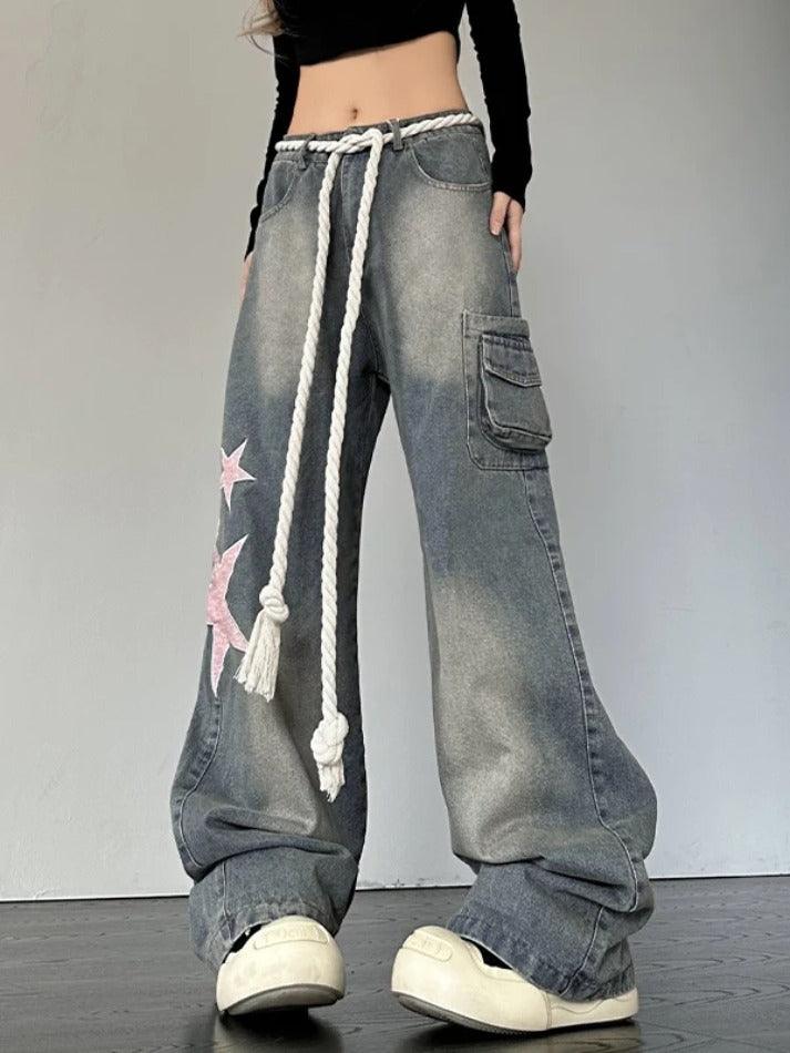 Vintage Star Patch Print Boyfriend Jeans