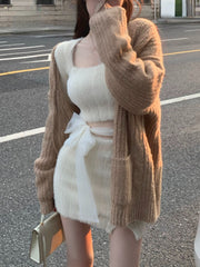 BXOXO party look inspos Autumn Sweater Knitted Suits Female Elegant 2 Piece Skirt Sets Korean Fashion Even Party Y2k Mini Dress Office Lady Short Skirts