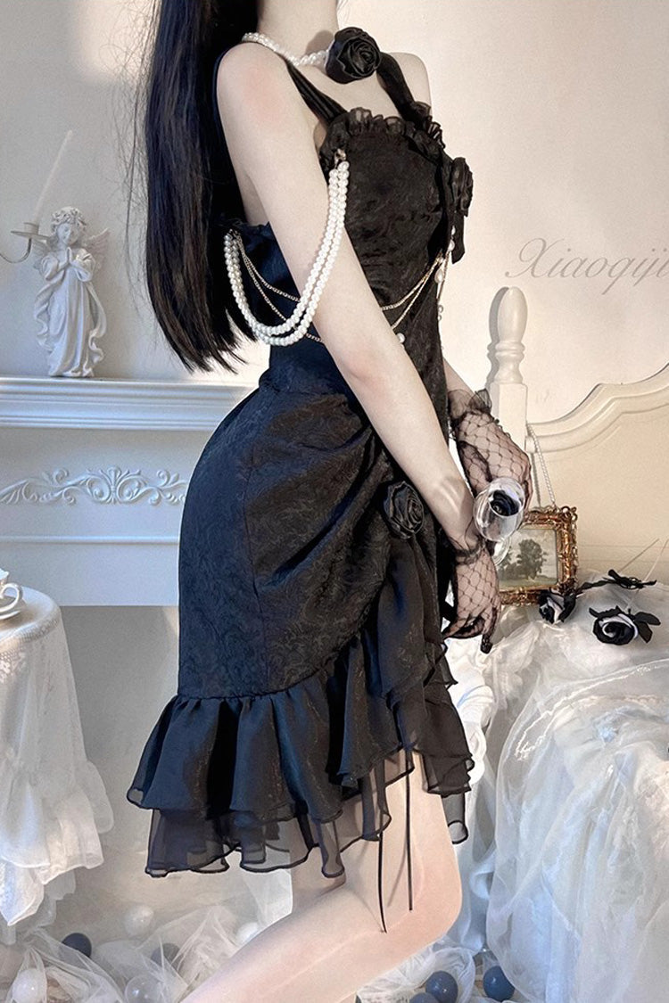 BXOXO Camellia Rose Ruffle Asymmetric Gothic Chinese Style Elegant Lolita Jsk Dress 3 Colors
