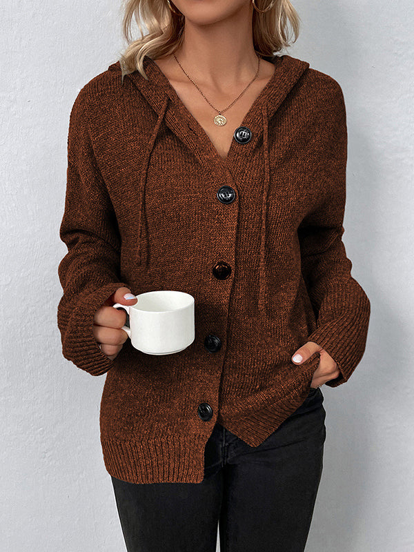 BXOXO Wrap Buttoned Hooded Solid Color Cardigan