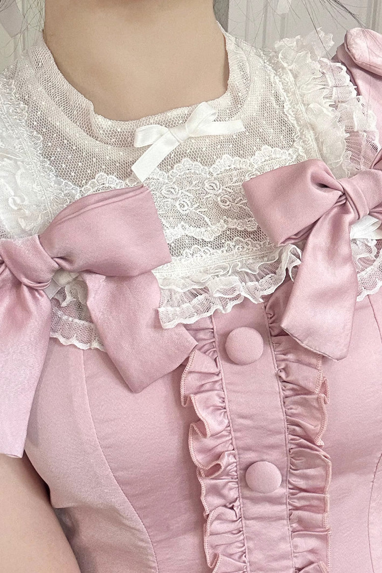 BXOXO Pink Annie's Gift Short Sleeves Bowknot Short Version Sweet Lolita Dress (Plus Size Support)