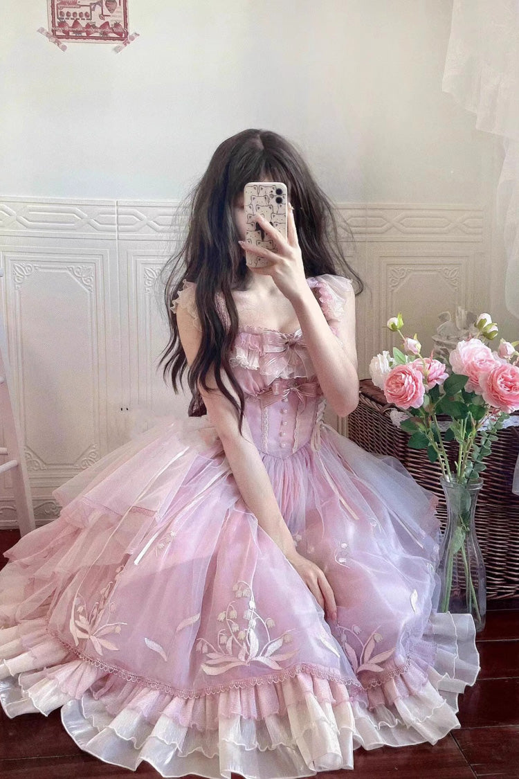 BXOXO - Pink [Love Is Coming] Multi-layer Ruffle Embroidery Bowknot Sweet Princess Lolita Jsk Dress